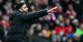 Manchester Utd head coach Amorim - Manchester United's Portuguese head coach Ruben Amorim reacts during the English Premier League football match between Manchester United and Crystal Palace at Old Trafford in Manchester, north west England, on February 2, 2025. (Photo by Paul ELLIS / AFP)